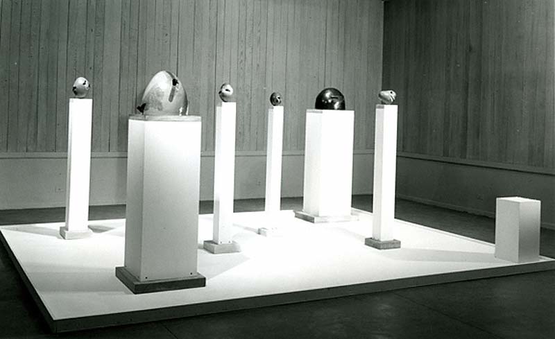 Installation view of Ken Price's sculptures in the exhibition New American Sculpture at the Pasadena Art Museum, 1964